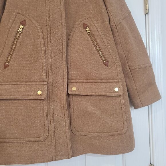 J Crew Stadium Cloth Nello Gori Wool Coat Jacket Fur Hood Size 6 Outerwear - Picture 5 of 14